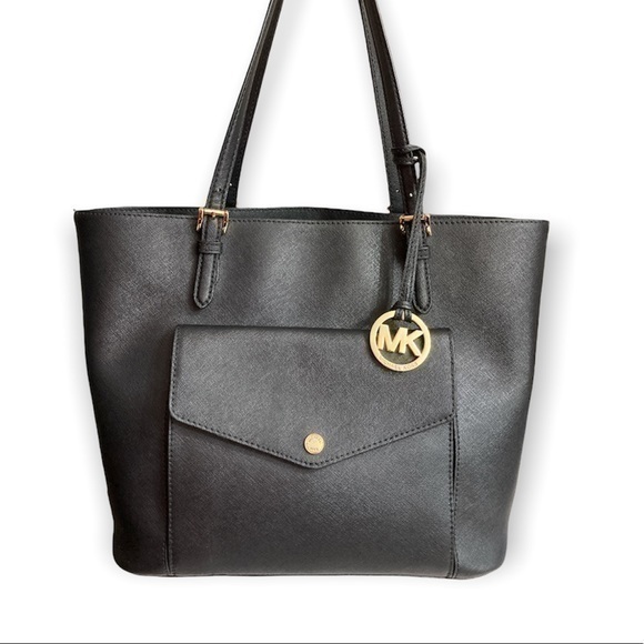Michael kors black saffiano front pocket tote bag